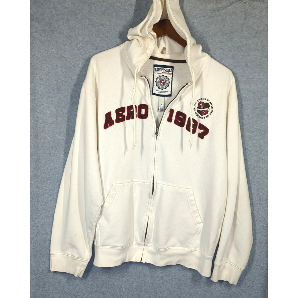 Vtg 90's Aeropostale Hoodie Men XL Full Zip Off White Retro City Street Wear